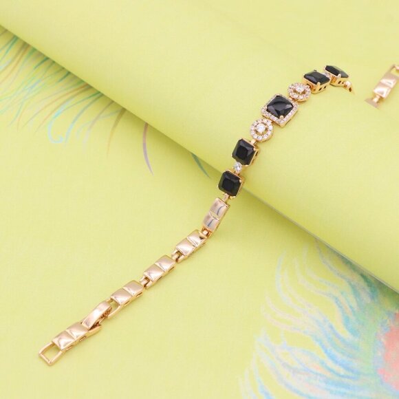 "Elegant Rose Gold Bracelet with Black and Clear CZ Stone Accents, XPBL0885 - Picture 9 of 13